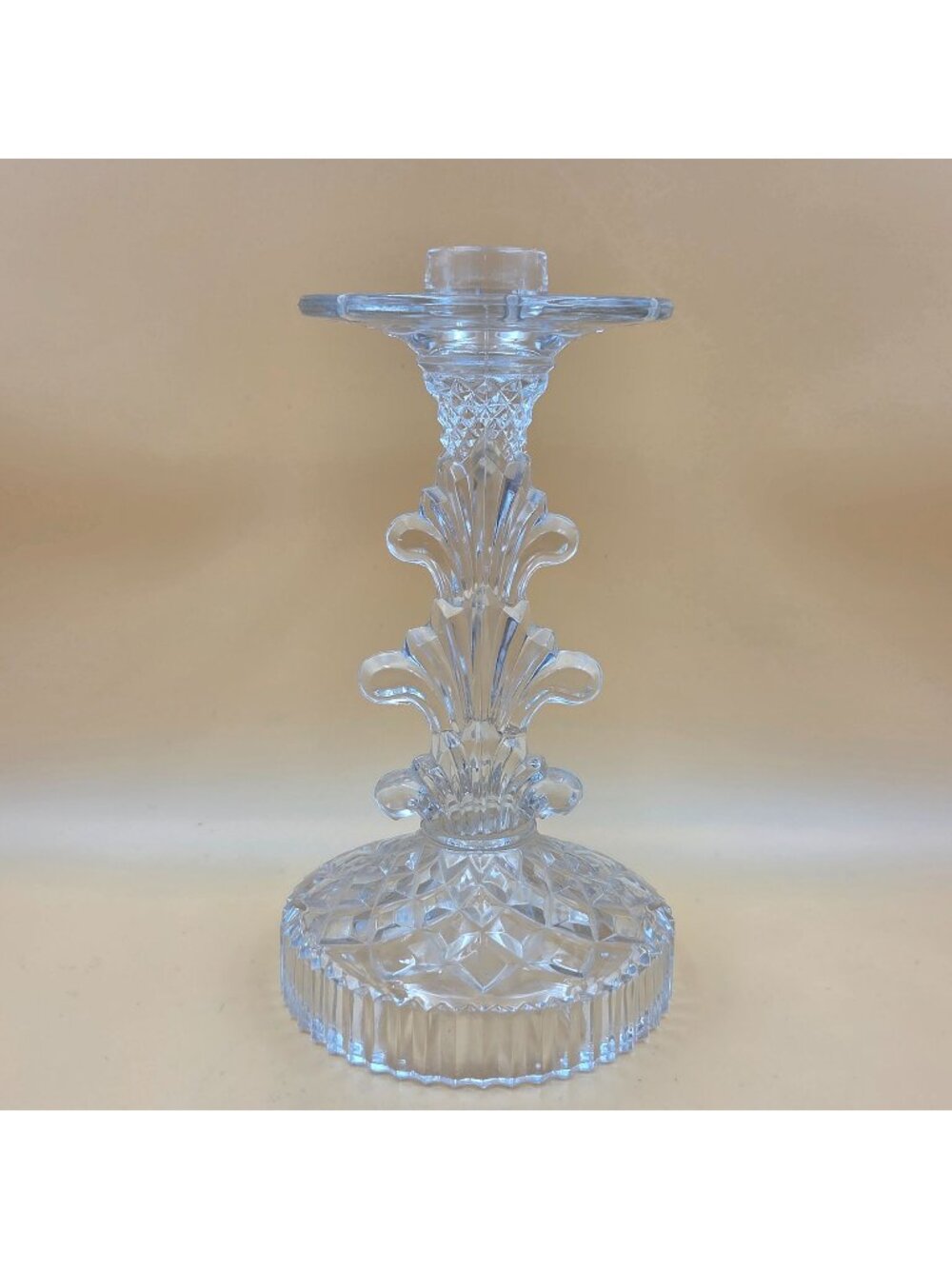 Indiana Glass Clear Single Candlestick fleur-de-lis style Vintage Candle Holder